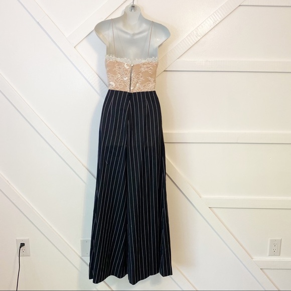 Vatanika Floral Lace Cutout V-Neck Wide-Leg Pin Stripe Contrast Jumpsuit Sz 4 - Picture 4 of 9